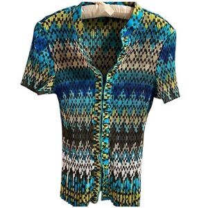 Nue Options Womens Petite Pleated Stretch Blouse Size Petite M Teal Multicolor
